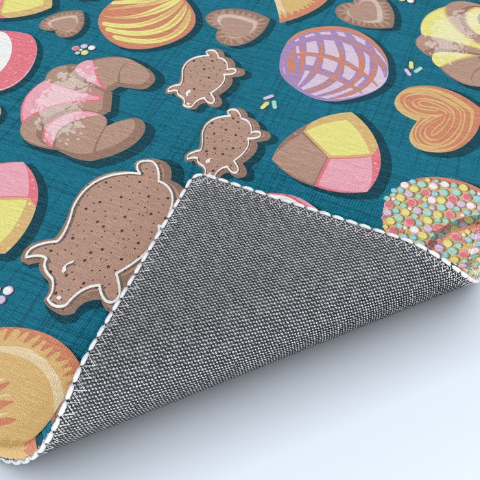 Mexican Sweet Bakery Frenzy // turquoise background // pastel colors pan dulce Rug Gallery Image 4