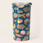 Mexican Sweet Bakery Frenzy // turquoise background // pastel colors pan dulce Travel Mug Gallery Image 2