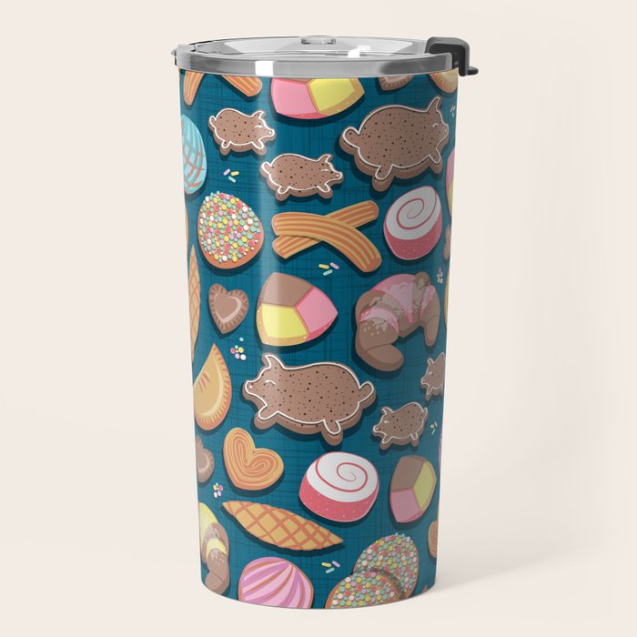 Mexican Sweet Bakery Frenzy // turquoise background // pastel colors pan dulce Travel Mug Gallery Image 2