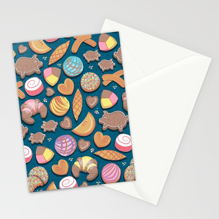 Mexican Sweet Bakery Frenzy // turquoise background // pastel colors pan dulce Stationery Card Gallery Image 2