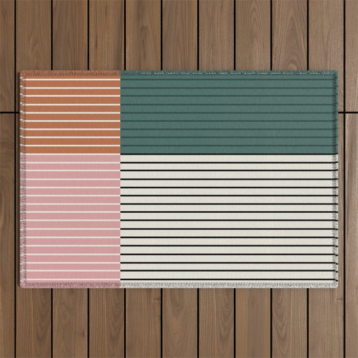 Color Block Line Abstract V Colorful Retro Outdoor Rug Gallery Image 1