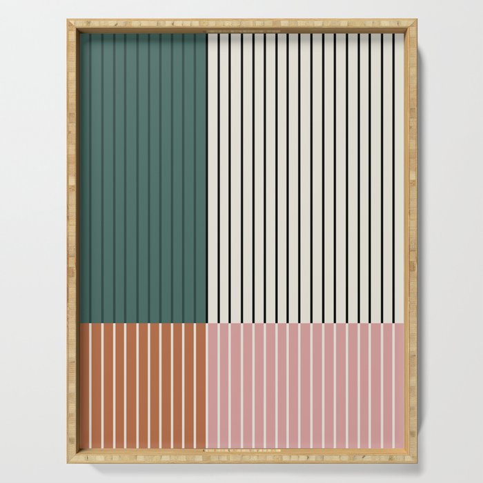 Color Block Line Abstract V Colorful Retro Serving Tray Gallery Image 1