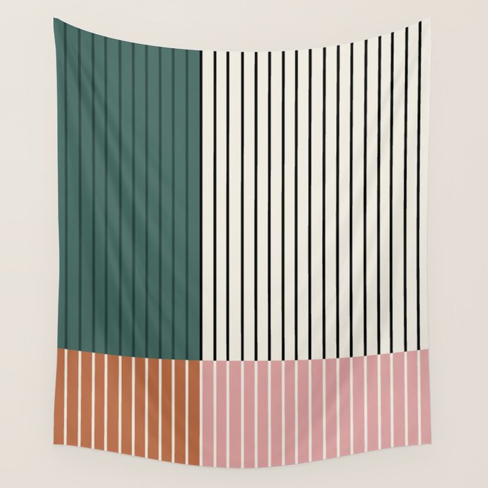 Color Block Line Abstract V Colorful Retro Wall Tapestry Gallery Image 1
