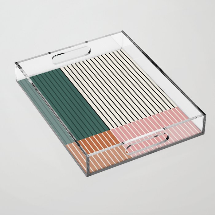 Color Block Line Abstract V Colorful Retro Acrylic Tray Gallery Image 1