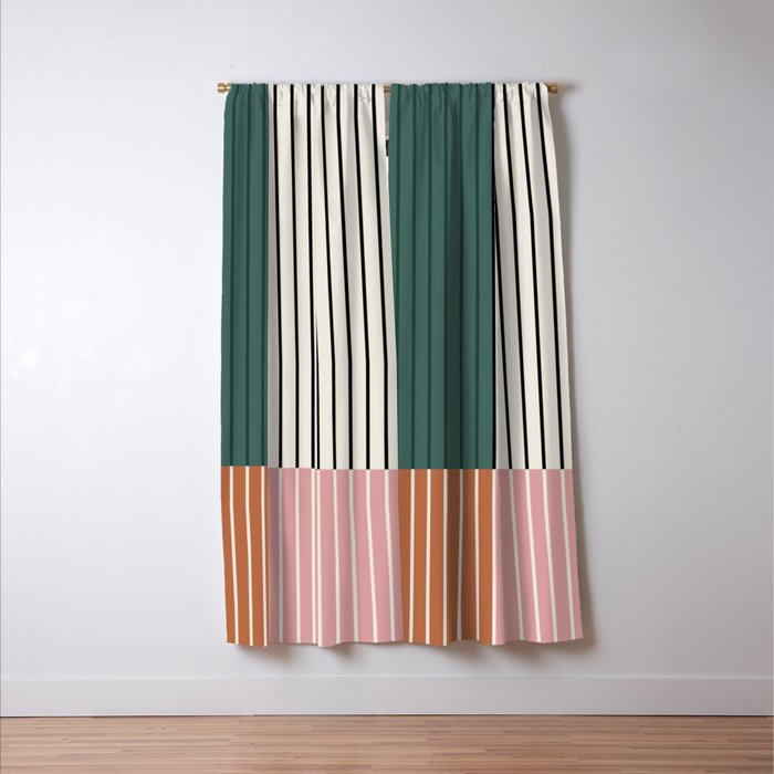 Color Block Line Abstract V Colorful Retro Window Curtain Gallery Image 3