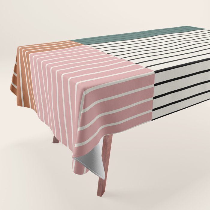Color Block Line Abstract V Colorful Retro Tablecloth Gallery Image 1