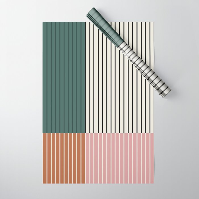 Color Block Line Abstract V Colorful Retro Wrapping Paper Gallery Image 1