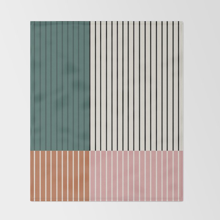 Color Block Line Abstract V Colorful Retro Throw Blanket Gallery Image 2