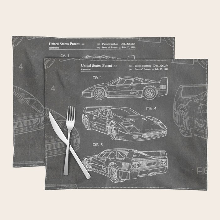 Supercar Sports Car Patent - Car Fan Classic Car Art - Black Chalkboard Placemat