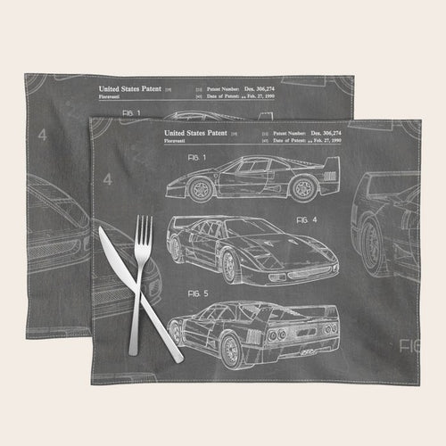 Supercar Sports Car Patent - Car Fan Classic Car Art - Black Chalkboard Placemat Gallery Image 1