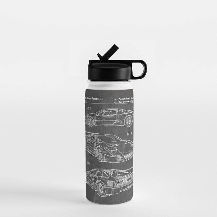 Supercar Sports Car Patent - Car Fan Classic Car Art - Black Chalkboard Water Bottle Gallery Image 1