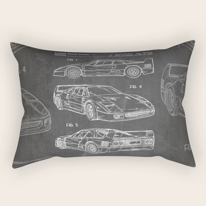 Supercar Sports Car Patent - Car Fan Classic Car Art - Black Chalkboard Rectangular Pillow Gallery Image 2