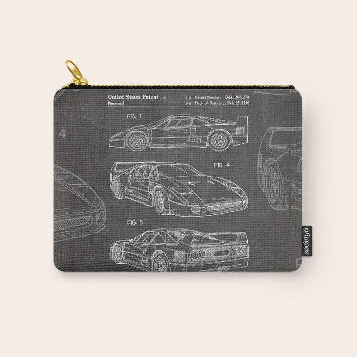Supercar Sports Car Patent - Car Fan Classic Car Art - Black Chalkboard Carry All Pouch Gallery Image 1