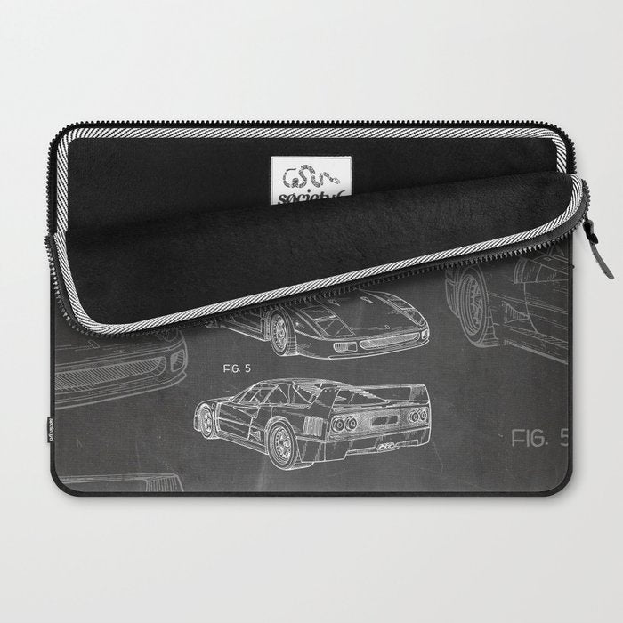 Supercar Sports Car Patent - Car Fan Classic Car Art - Black Chalkboard Laptop Sleeve Gallery Image 2