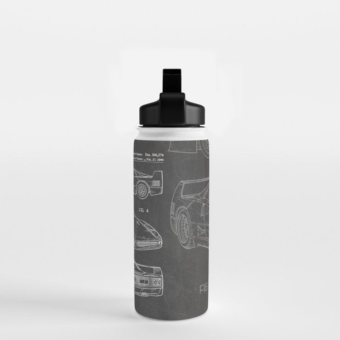 Supercar Sports Car Patent - Car Fan Classic Car Art - Black Chalkboard Water Bottle Gallery Image 2