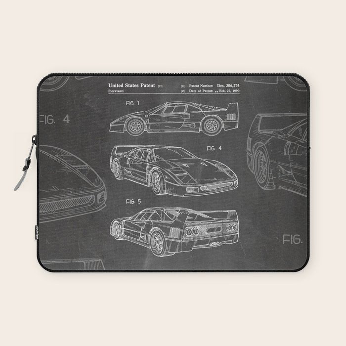 Supercar Sports Car Patent - Car Fan Classic Car Art - Black Chalkboard Laptop Sleeve Gallery Image 1