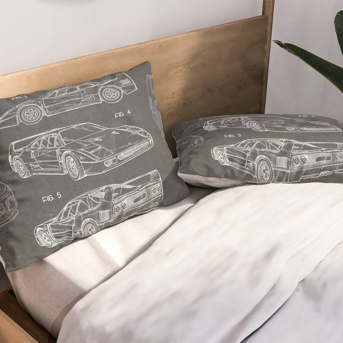 Supercar Sports Car Patent - Car Fan Classic Car Art - Black Chalkboard Pillow Sham Gallery Image 2