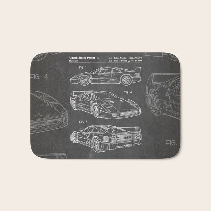 Supercar Sports Car Patent - Car Fan Classic Car Art - Black Chalkboard Bath Mat Gallery Image 1