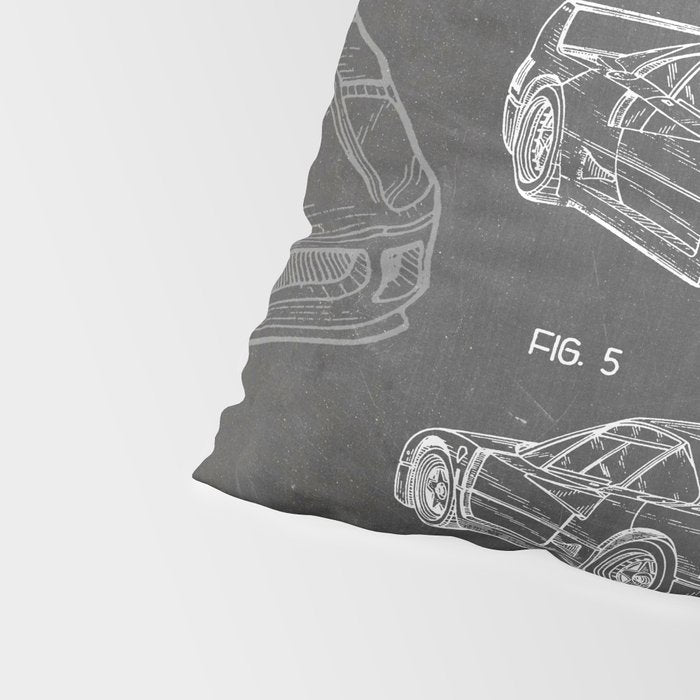 Supercar Sports Car Patent - Car Fan Classic Car Art - Black Chalkboard Pillow Sham Gallery Image 4