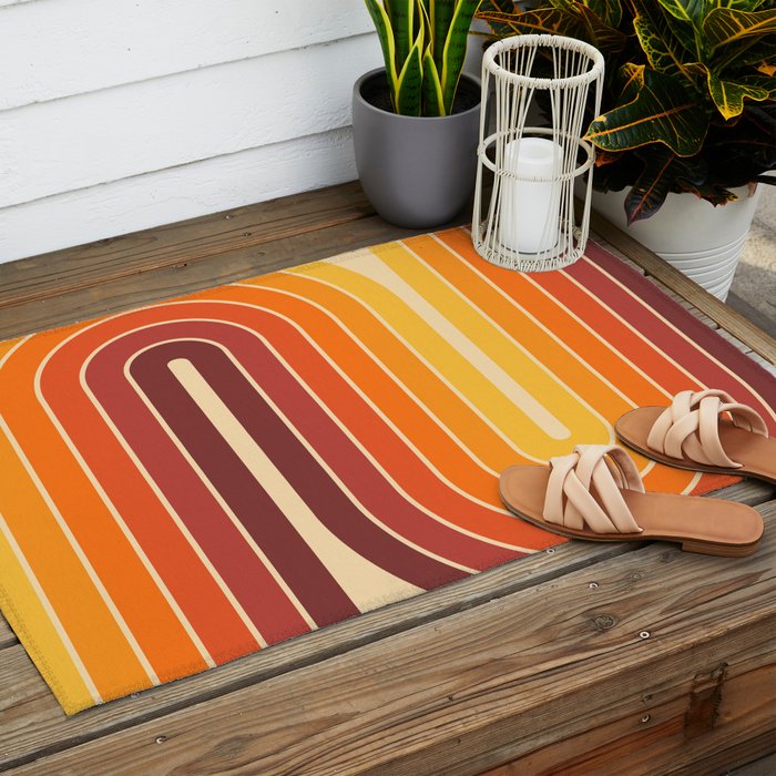 70s Retro Vintage Style Geometric Design 371 Autumn Outdoor Rug Gallery Image 2