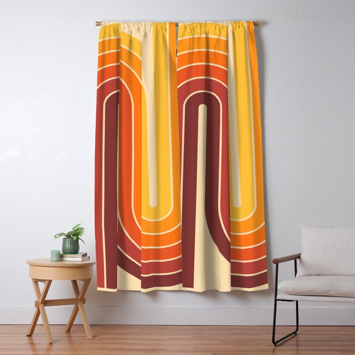 70s Retro Vintage Style Geometric Design 371 Autumn Window Curtain Gallery Image 1