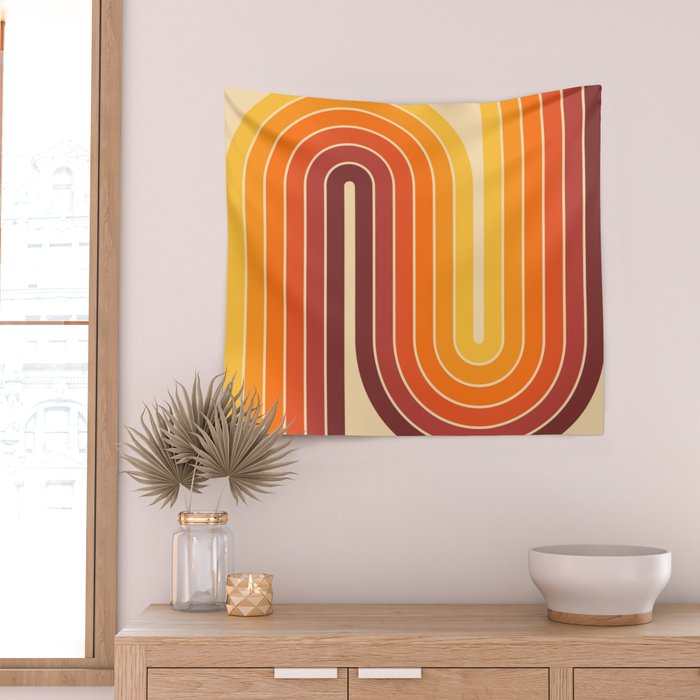 70s Retro Vintage Style Geometric Design 371 Autumn Wall Tapestry Gallery Image 2