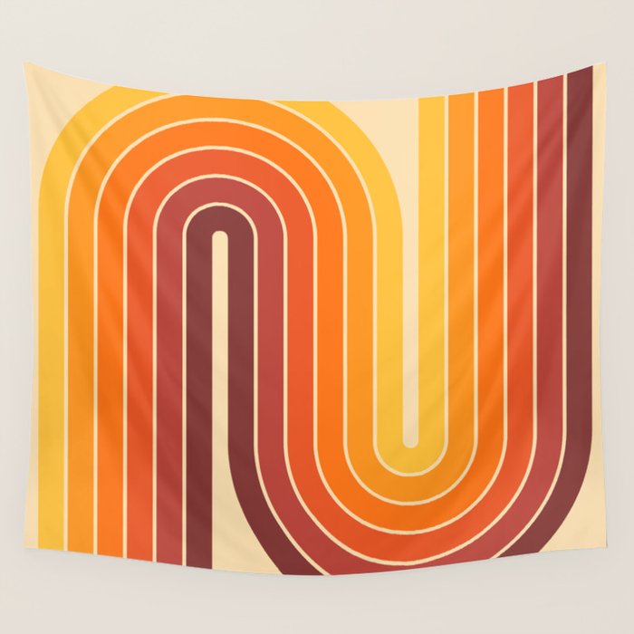 70s Retro Vintage Style Geometric Design 371 Autumn Wall Tapestry Gallery Image 1