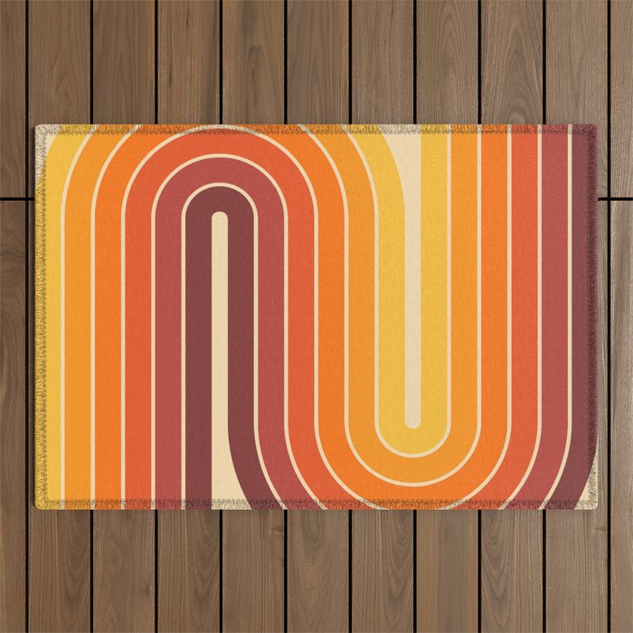70s Retro Vintage Style Geometric Design 371 Autumn Outdoor Rug Gallery Image 1