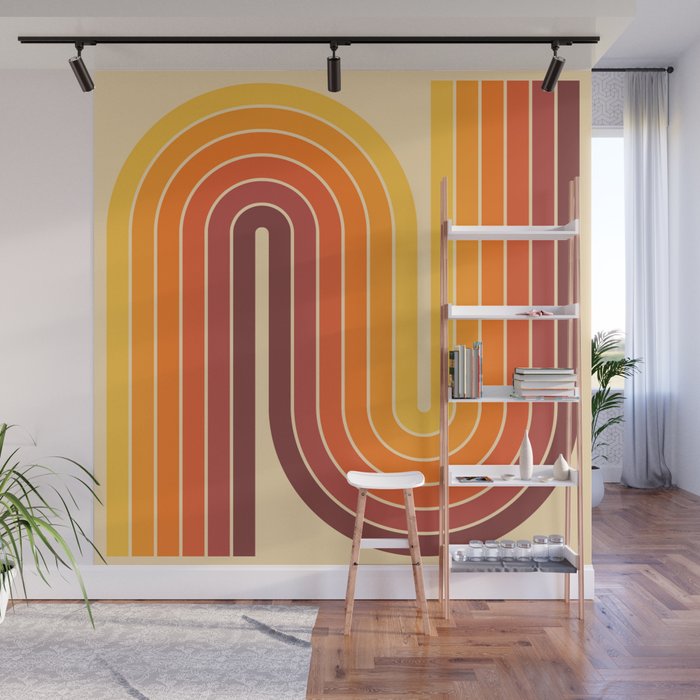 70s Retro Vintage Style Geometric Design 371 Autumn Wall Mural Gallery Image 1