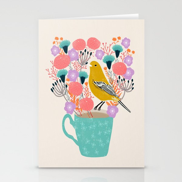 Bird and Flowers - Warbler by Andrea Lauren Stationery Card Gallery Image 1