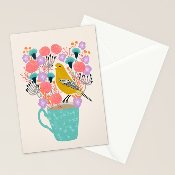 Bird and Flowers - Warbler by Andrea Lauren Stationery Card Gallery Image 2