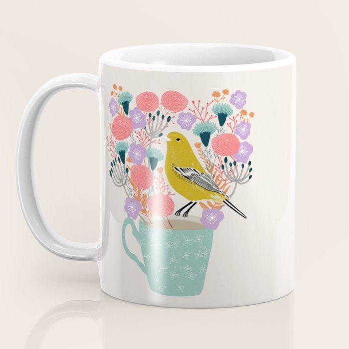 Bird and Flowers - Warbler by Andrea Lauren Coffee Mug Gallery Image 3