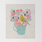 Bird and Flowers - Warbler by Andrea Lauren Throw Blanket Gallery Image 2