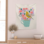 Bird and Flowers - Warbler by Andrea Lauren Wall Tapestry Gallery Image 2