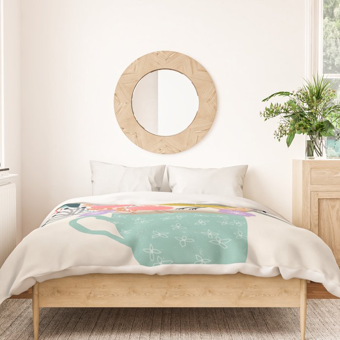 Bird and Flowers - Warbler by Andrea Lauren Duvet Cover Gallery Image 3