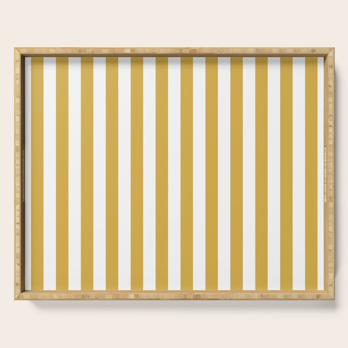 Large Mustard Yellow and White Cabana Tent Stripe Serving Tray Gallery Image 1