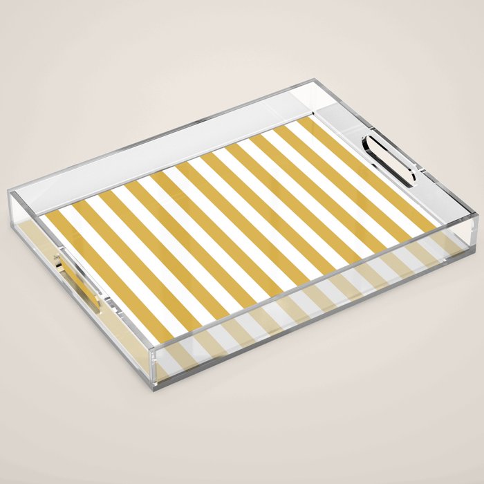 Large Mustard Yellow and White Cabana Tent Stripe Acrylic Tray Gallery Image 1