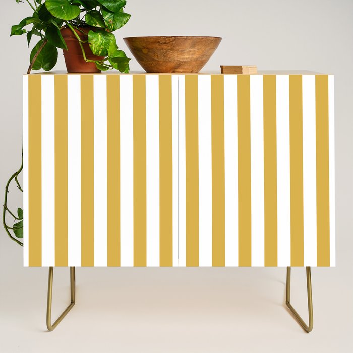 Large Mustard Yellow and White Cabana Tent Stripe Credenza Gallery Image 1