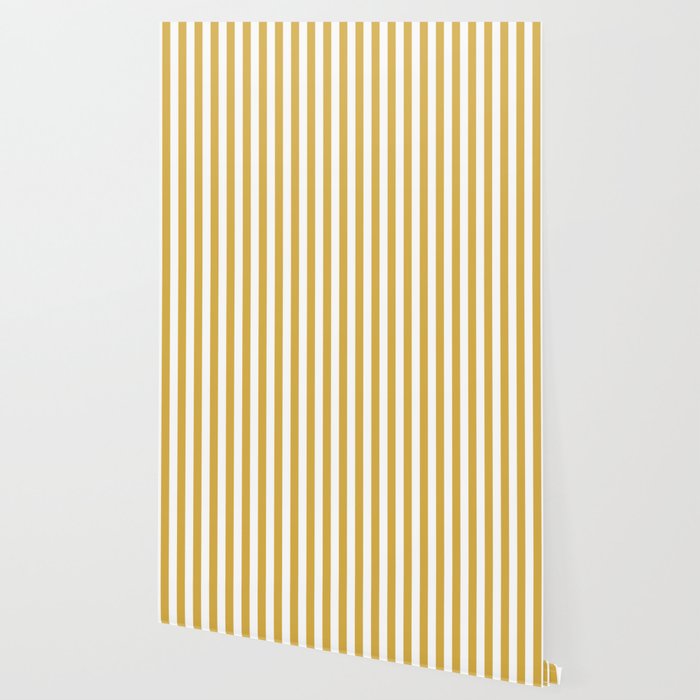 Large Mustard Yellow and White Cabana Tent Stripe Wallpaper Gallery Image 2