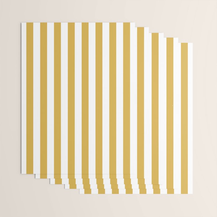 Large Mustard Yellow and White Cabana Tent Stripe Wrapping Paper Gallery Image 3