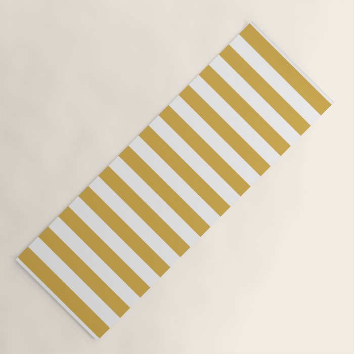 Large Mustard Yellow and White Cabana Tent Stripe Yoga Mat Gallery Image 1