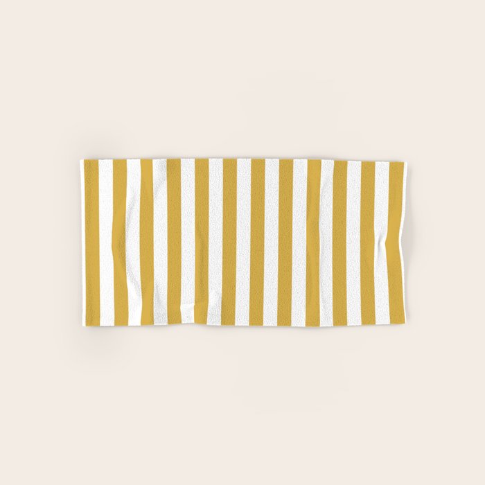 Large Mustard Yellow and White Cabana Tent Stripe Bath Towel Gallery Image 1