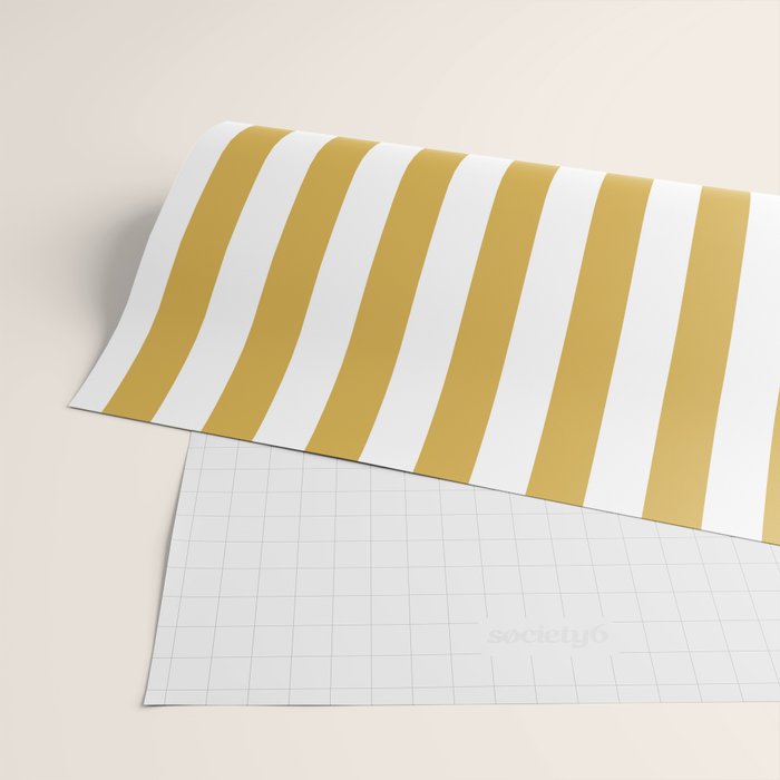 Large Mustard Yellow and White Cabana Tent Stripe Wrapping Paper Gallery Image 2