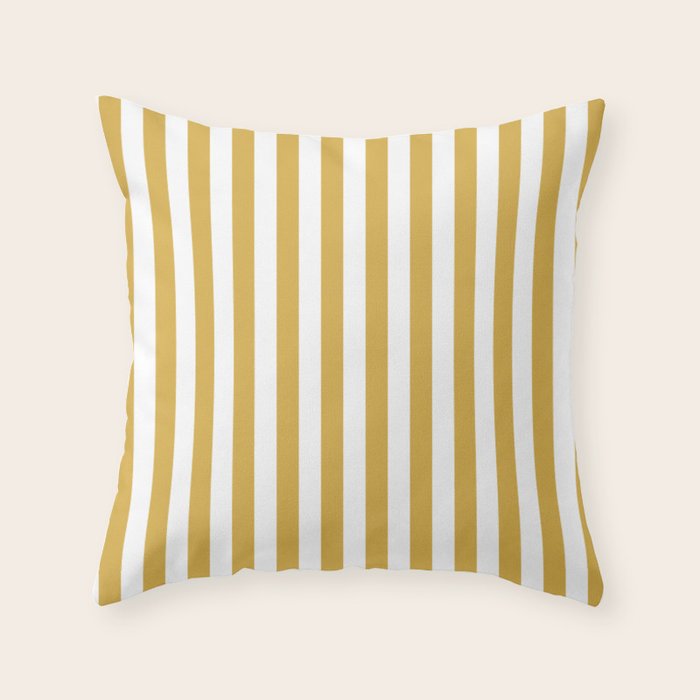 Large Mustard Yellow and White Cabana Tent Stripe Throw Pillow Gallery Image 6