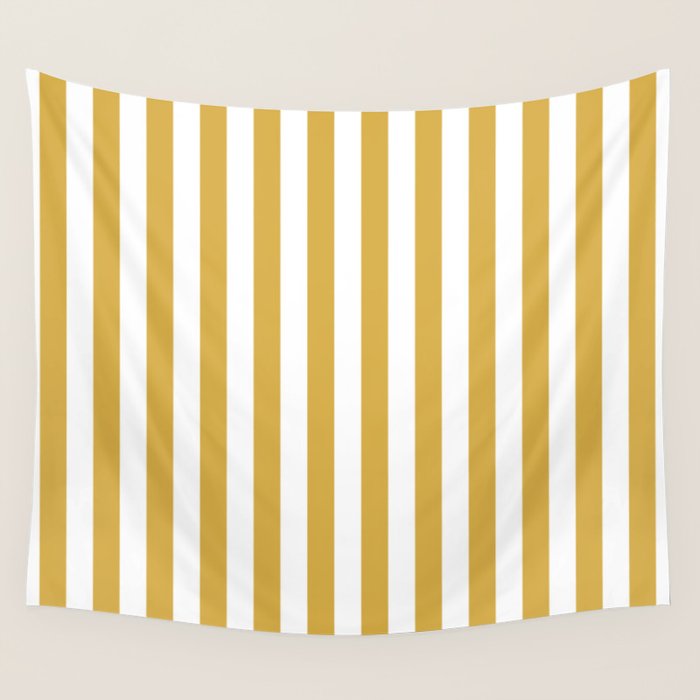 Large Mustard Yellow and White Cabana Tent Stripe Wall Tapestry Gallery Image 4