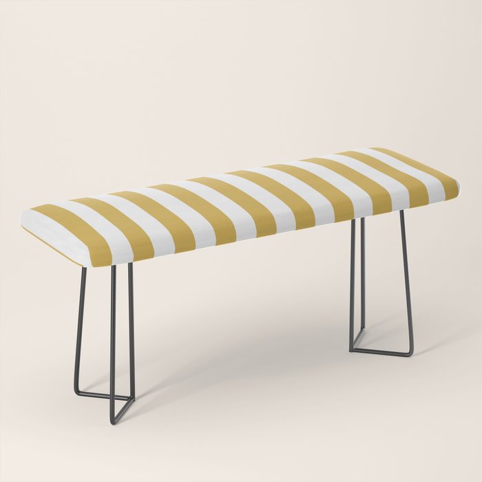 Large Mustard Yellow and White Cabana Tent Stripe Bench Gallery Image 1