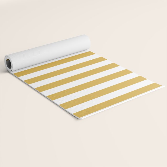Large Mustard Yellow and White Cabana Tent Stripe Yoga Mat Gallery Image 2