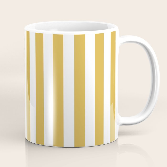 Large Mustard Yellow and White Cabana Tent Stripe Coffee Mug Gallery Image 1