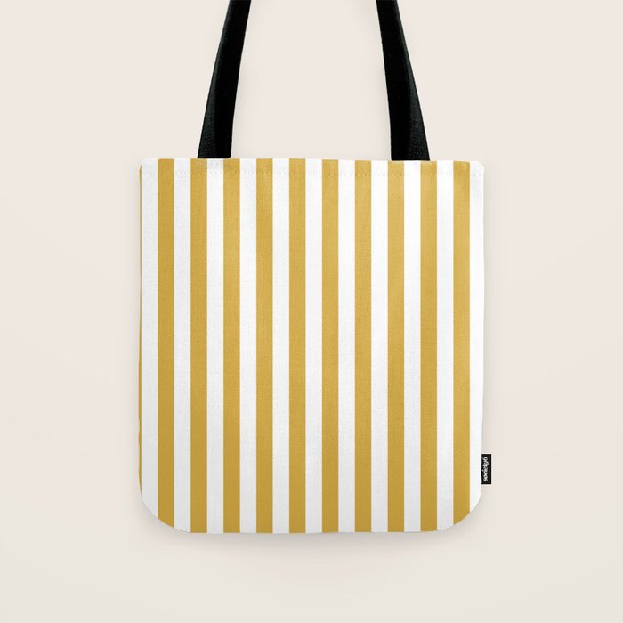 Large Mustard Yellow and White Cabana Tent Stripe Tote Bag Gallery Image 1