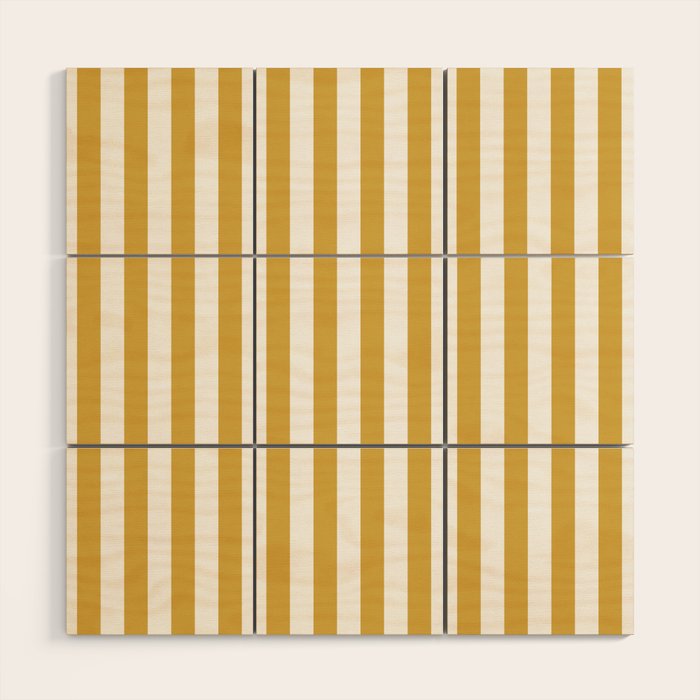 Large Mustard Yellow and White Cabana Tent Stripe Wood Wall Art Gallery Image 1